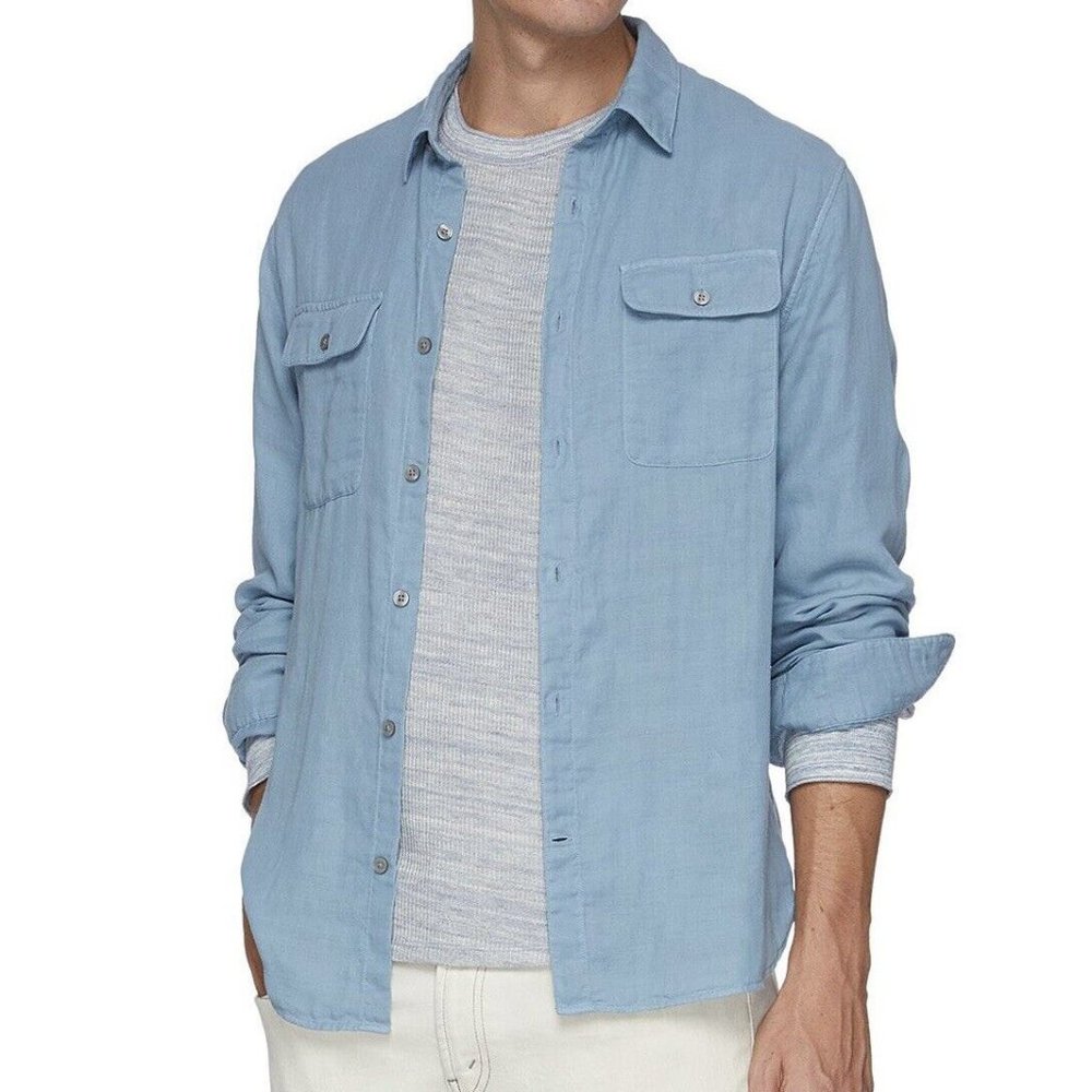 VINCE 100% Cotton Button Down Shirt (Size XL) Pocket Double Face Classic Fit